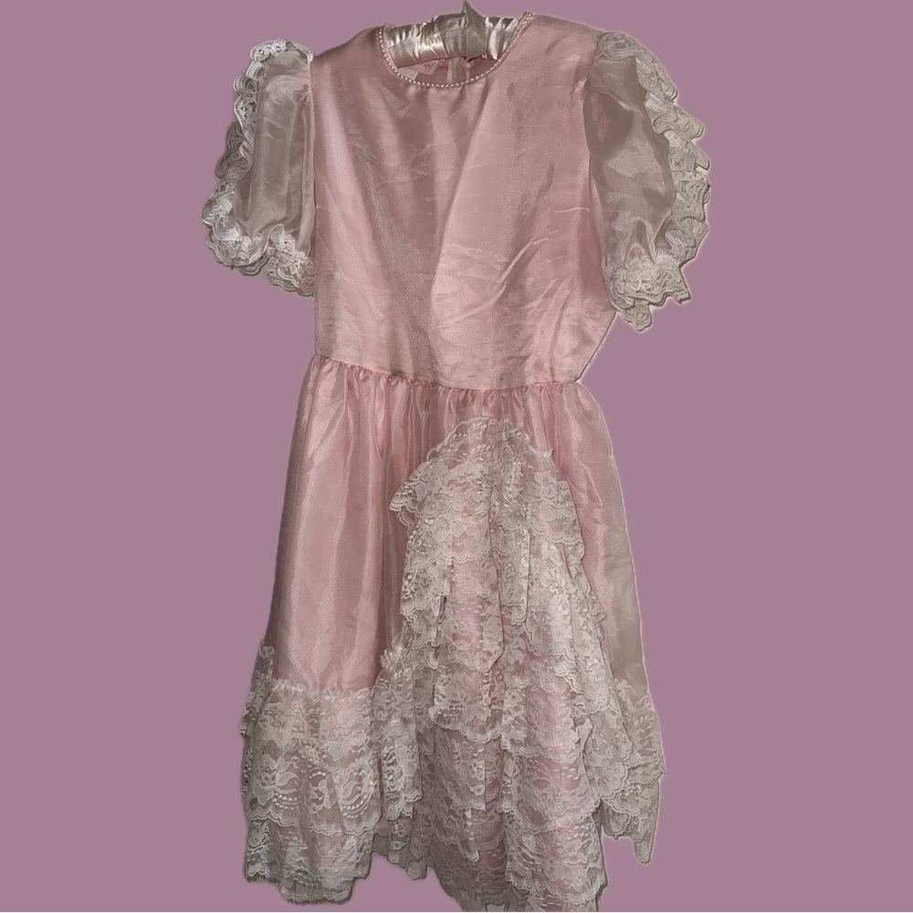 Vintage Pink Pastel Lace Girls Dress